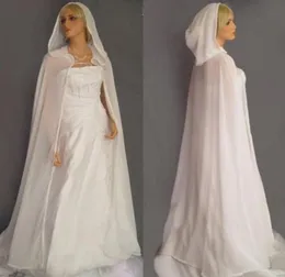 Branco marfim com capuz capa de noiva feminina capa de casamento chiffon jaqueta longa mais envoltório feito sob encomenda formal noiva bolero8262528
