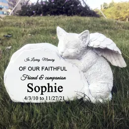 Lapidi Personalizzate Pietra commemorativa del gatto domestico con una statua di un angelo gatto addormentato, marcatori per tombe di gatti Lapide lapide in amorevole memoria di.