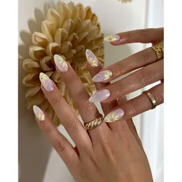 False Nails 10 PCS Long Ballerina French Gold Glitter 가짜 전체 커버 네일 팁 DIY 분리 가능한 관에 대한 프레스 손톱에 언론