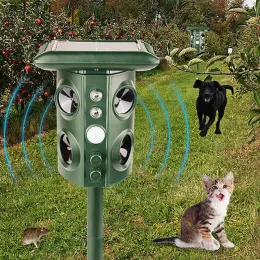 Stakes Solar Energy Dog Repeller, Long Range, Portable Ultrasonic Bark Control, Outdoor, Bird, Snake, Mouse, Animals