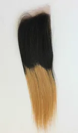 1b27 1b30 Ombre-Verschluss, 35 x 4 Zoll, peruanisches reines Haar, seidig, glatt, schwarze Wurzeln, blondes Ombre-Haar, Spitzenverschlüsse, gebleicht kn2846165
