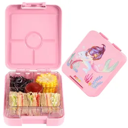 Aohea Bento Lunch Box for Kids Mermaid Boxes 4 Compartment Toddler Contenirs Daycare o School 240312