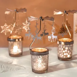 Romantic Valentines Day Gift Rotating AngelRoseXmas Snowflake Candlestick Candle Tea Lamp Holder for Home Party Decoration 240301
