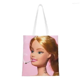 Shopping Bags Cute Print Doll Smoking Tote Bag Portable Canvas Shoulder Shopper Handbag