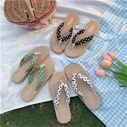 Hausschuhe 2023 Gladiator Blume Sommer Strand Flip-Flops Frauen Sandalen Flachs Flache Alias Mujer Hause Hausschuhe Bequeme Outdoor Rutschen Schuhe