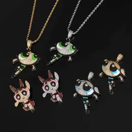 Hip Hop Cartoon Anime Flying Little Police Trendy Brand Copper Set Zircon Stone Men's Pendant Necklace