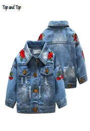 Üst ve Üst Sonbahar Kız Bebek Kot ceket ceket çocuklar gül nakış ceket palto palto moda dış giyim kızlar kızlar y200621829