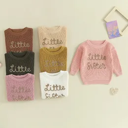 20230818 Lioraitiin 018M Bambino Bambini Ragazze Maglione Lettera Ricamo Manica lunga Pullover Lavorato a maglia Top caldi 240313