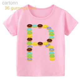 Thirts Letter A H R S Graphic Thirts Tirts Baby Boy T Shirt Boys Kids Clothing Children Girls Dirls Rainbow Pink T-Shirt Ldd240314