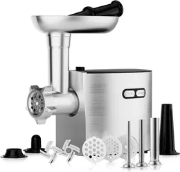 CHEFFANO Meat Grinder, Electric Meat Grinder and Sausage Maker Includes 3 Size Stainless Steel Sausage Stuffs, 2 Cutting Blades, 3 Grinder Plates, Plastic Sausage Tubes