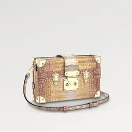 Explosion new Women's Petite Malle N81976 Golden Hour Brilliant Alligator pattern crocodile Iconic S-lock clasp Magnetic closure House trunks Luxury designer