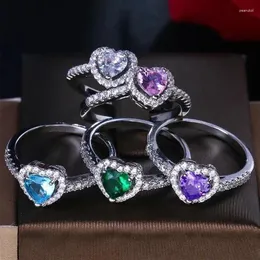 Cluster-Ringe, authentischer Ring aus 925er Sterlingsilber, rotes Herz, bunte Kristalle, passende Armbänder, Valentinstag-Schmuckgeschenke für Damen