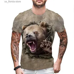 Herrt-shirts 2024 Nya 3D-tryckta klädflygplan Tankbjörn full kropp tryckt herr t-shirt kort slve o-hals rolig harajuku topps y240321
