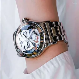腕時計の腕時計リーフタイガーウォッチビッグクリエイティブスカルスケルトンダイヤルオートマチックメカニカルリストウォッチSS316スチールブレスレットリロジホムブレ