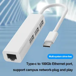 Adaptador de laptop tipo C para RJ45, 4 portas em 1, estação doca de computador, divisor USB 2.0, 10 GBit/s para tablet