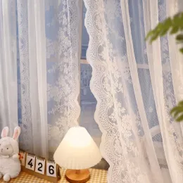 Cortinas de renda branca cortinas puras para sala de estar Romântico transparente cortina de tule decoração de casa tamanho personalizado