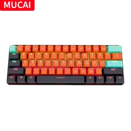 Mucai mka610 usb mini teclado mecânico para jogos com fio interruptor vermelho 61 teclas gamer para computador pc laptop cabo destacável 240309