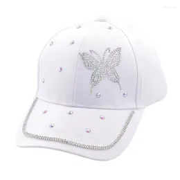 Cappellini da baseball regolabili da donna con borchie a farfalla, moda, strass, cappello da baseball bianco nero rosa