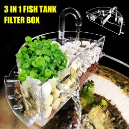 Tillbehör 3in1 Aquarium Filter Box Fish Tank Filter Box Akryl Extern hängande vattenrenare för runda fiskbehållare