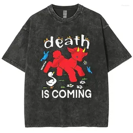 T-shirt da uomo Y2K Camicia lavata in cotone da uomo Hip Hop La morte sta arrivando Stampa grafica Maglietta oversize Unisex Harajuku Maniche corte Streetwear