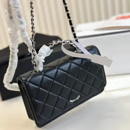 23K Womens Classic Flap Quilted WOC Black Bags Diamond Lattice Top Rhinestone Metal Handle Totes Silver Hardware Crossbody Shoulder Handbags Card Holder Purse 19CM