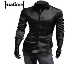 Huation Mens 실크 셔츠 2019 패션 브랜드 Men039S Long Sleeve Shirt 남자 Camisa Social Masculina Casual Black Men Dress Shirts5690349