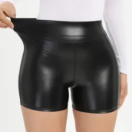 Sexy preto pu couro shorts magro elástico cintura alta calças curtas roupas femininas falso couro gótico leggings verão 240314