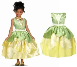 여름 Tiana Fancy Dress Girl Princess and the Frog Costume Children Floral Green Gown Kids Halloween Parth Fancy Cosplay Dress12268769