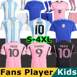 3 نجوم الأرجنتين لكرة القدم قمصان 24 25 مشجعين لاعب Inter Player نسخة Maradona Di Maria J. Alvarez Home Away Fc Men Kids Football Shirt Messis Suarez