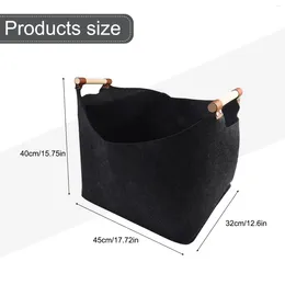 Storage Bags Basket Wooden Easy To Clean Polyester Fiber Reusable Handles For Firewood Durable