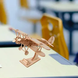 Zegary ścienne 3D drewniana łamigłówka dwupłatowa modelu edukacyjna zabawka Słodka samolot mechaniczne zestawy do halowej łazienki jadalnia żywa kuchnia