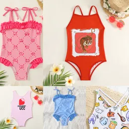 Baddräktdesigner Swim passar barn barnflicka en bit baddräkt bikini röd rosa blå badkläder djur tryckt brev baddräkt strand