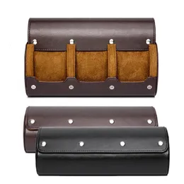 3-Slot Watch Roll Travel Case Portable Retro Leather Display Smart Watch Storage Box Jewelry Bag Organizer Brown Black 240314