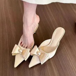 Kapcia Bow High Heels Kobiety seksowne muły buty letnie sukienki