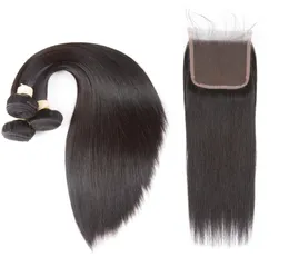 Pacotes de cabelo virgem brasileiro em linha reta cabelo humano virgem 3 pacotes com 44 fechamento do laço cor natural não processado meio 3pa1273314