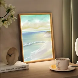 3D Sea Wave Landscape Picture Frame Glow Voice Control Wedding Po Light Beach Painting Desktop Home Decor 240301