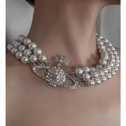 Dark Glory Yan Zhen Kendou Same Style Empress Dowager Pearl Necklace Exaggerated Full Diamond Saturn Collar Chain