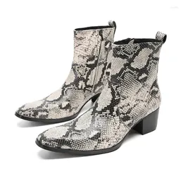 Мужские ботинки на высоком каблуке 7 см из натуральной кожи со змеиной кожей до щиколотки Knight, красивые Botas Hombre для вечеринки/свадьбы