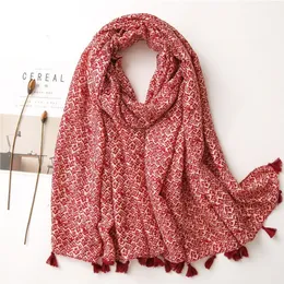 Ladies New Fashion Maroon Geometric Tassel Viscose Shawl Scarf Autumn Winter ljuddämpare pannband foulards sjaal wrap hijab snood 2010237c