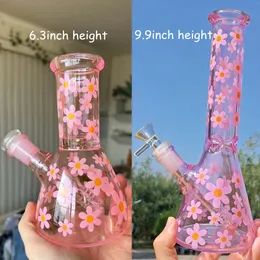 Pink Daisy Glass Beaker Bongs Thick Downstem Perc Water Pipe Blue Celestial Star Mini Dab Rig Smoking Hookah Bubblers