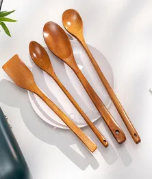 Wooden Spoon Spatula Long Handle Cooking Soup Spoons Wood Butter Cheese Shovel Kitchen Tip Spoon Nonstick Pan Tableware BH7045 TY4718556