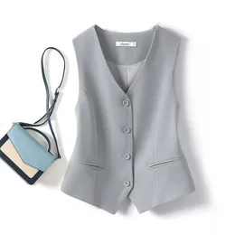 #0738 Black Gray White Short Blazer Vest Women Single Breasted Office Vest Coat Thin Short Vest Female Outerwear Spring Summer 240408