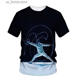 Męskie koszulki mody Masowe Męskie T-shirt Fencing Sports Printing T Summer Wyczynowy sport Krótkie płyty Wygodne, swobodny szybki suszenie Tops Y240321