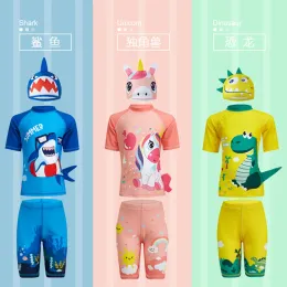 Costumi da bagno 2023 Estate Ragazzi Ragazze Costume da bagno diviso Set per 112 anni Bambino Bambini Dinosauro Squalo Unicorno Coniglio Costume da bagno modello cartone animato