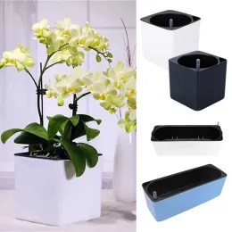 Plantadores de plástico autowatering vaso preguiçoso desktop retangular quadrado planta vaso de flores com indicador de nível de água para jardim de escritório