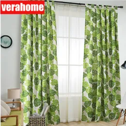 Gardiner grönt bladtryck gardiner för vardagsrum nordisk bomull linn gardin draperar för sovrum kök fönster behandling