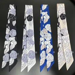 Halsdukar påse halsduk kvinnor twill silkes mager damer blommor design handduk handduk foulard halsduk pannband246t