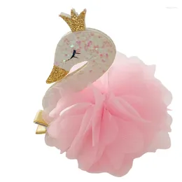Hårtillbehör Söt vit päls Swan Barrettes Pink Yarn Headwear Cartoon Animal 3D Clip for Children