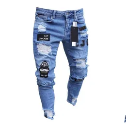 Herren Jeans Mode Männer Designer Jeans Stretch Hip Hop Coole Streetwear Biker Loch Ripped Skinny Slim Fit Bleistift Pants5038639 Drop Del Dhoew