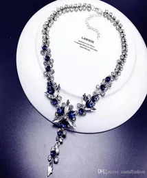 Kristallblommahalsband av högsta kvalitet Pendant CLAVICLE SMEYCHE ELEGANT Blue Necklace For Wedding Party Bridal smycken3552731